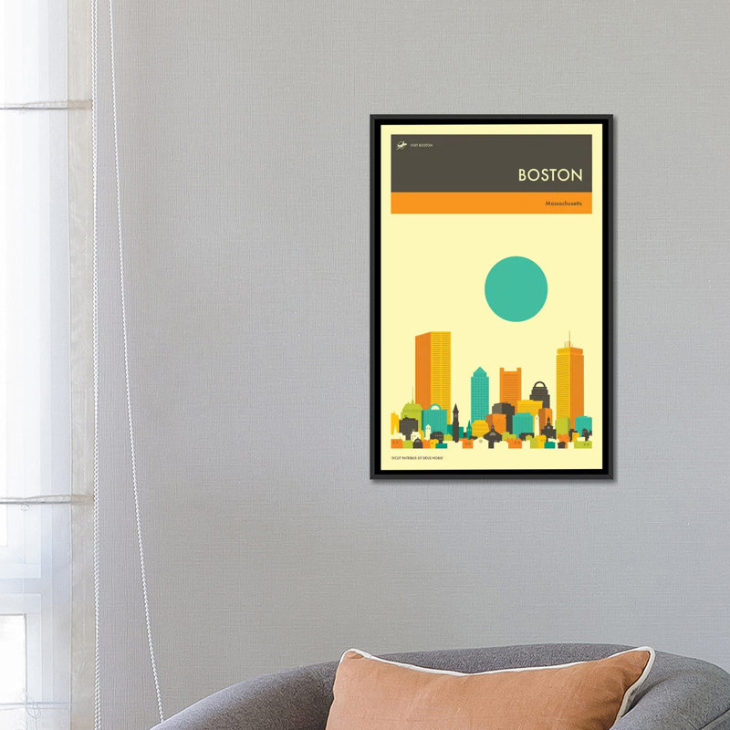 « boston horizon ii », impression sur toile, H 26 po x l 18 po x P 1,5 po, Toile avec cadre noir, Pas de tapis