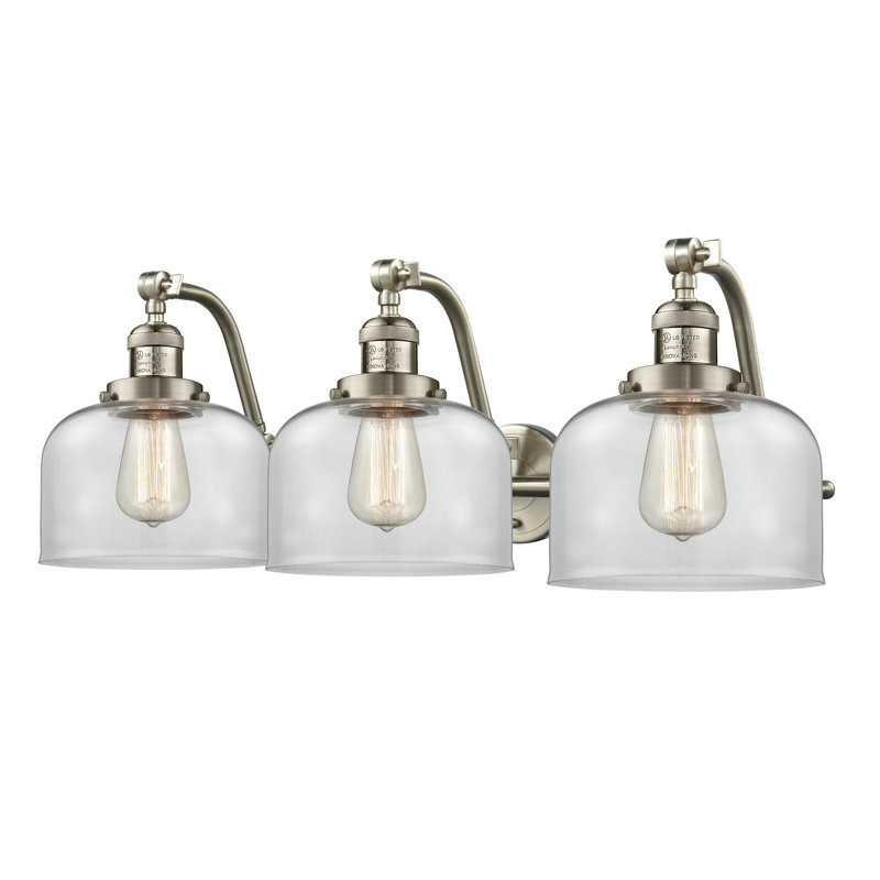 Éclairage pour salle de bain 3 lumières Plumlee, Nickel satiné brossé, Transparent, Ampoule DEL 6 watts Vinage
