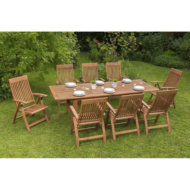 Aaleiah 8 - Person Wood Patio Dining Set with Extendable Rectangular Table