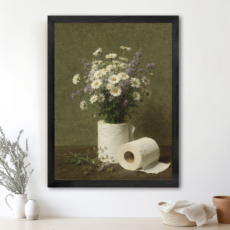 Art floral rétro encadré noir, H 11 po x l 9 po