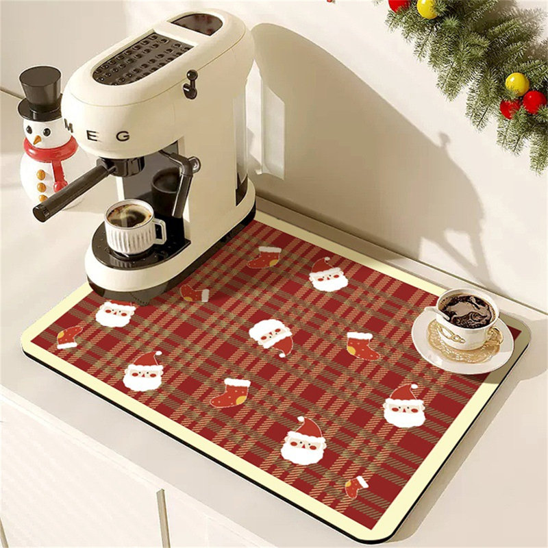 Tapis de vaisselle rouge père Noël style 04, L 16 po x P 12 po