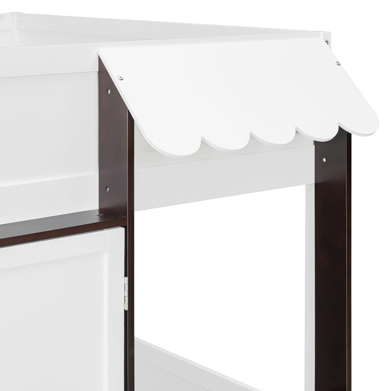 Lit mezzanine double avec maisonnette et rangement, lit en bois moderne pour enfants / adolescents, blanc et espresso