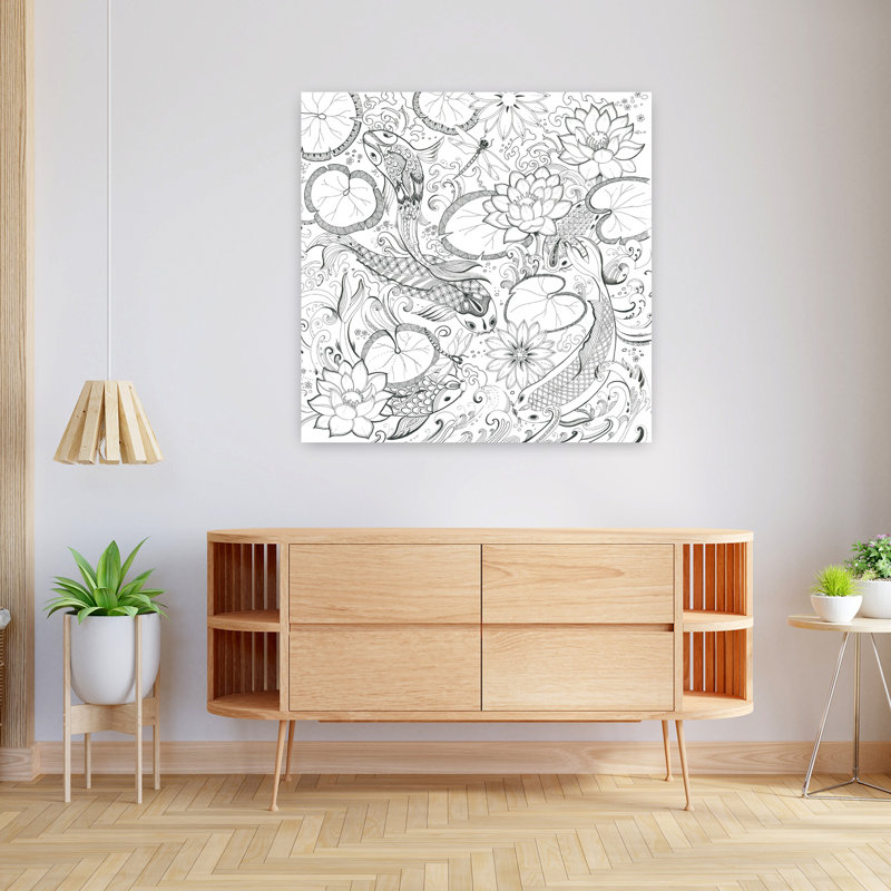 Art mural Koi et Lotus Harmony, H 36 po x l 36 po