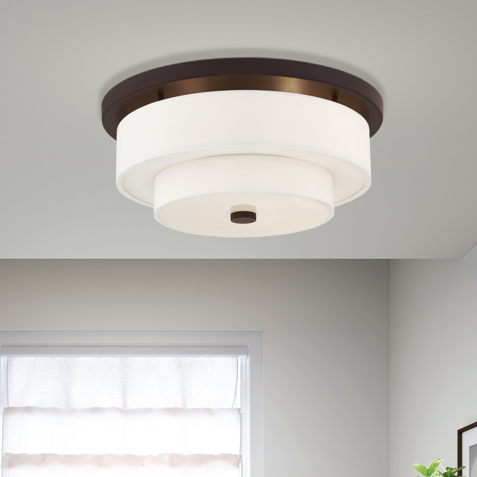 Flaire 4 Light Fabric Flush Mount, 7" H x 17.75" W x 17.75" D, English Bronze, 4 Lights