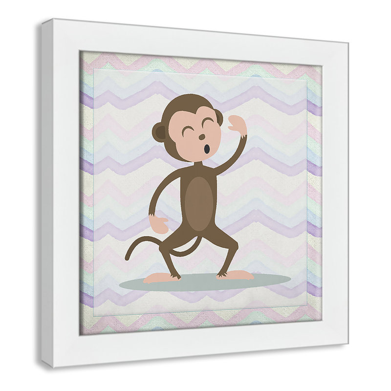 Adhésif décoratif «Pink Monkey Time», Encadré plat à grain de bois gris, H 12 po x l 12 po x P 0,6 po