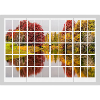 Panneau mural Autumn Forest Lake Nature L 5,5 pi x l 96 po