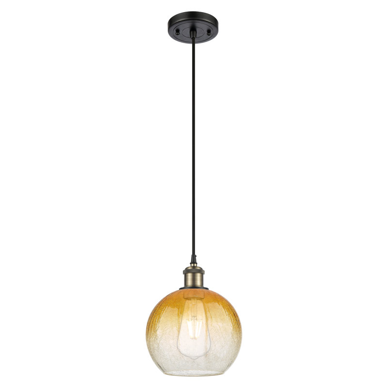 Mini luminaire suspendu à cordon 1 lumière 8 po Ballston - Brookhaven Globe, Ambre, Black Antique Brass