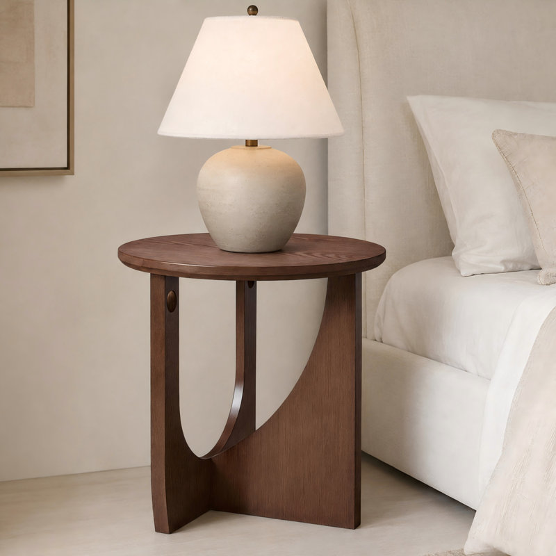 Table de bout ronde en bois massif pour le salon et la chambre à coucher