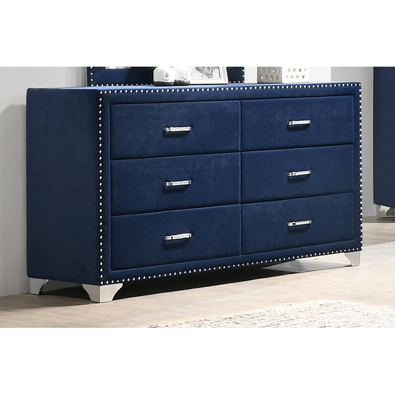 Orton 6-drawer Upholstered Dresser Pacific Blue, Blue