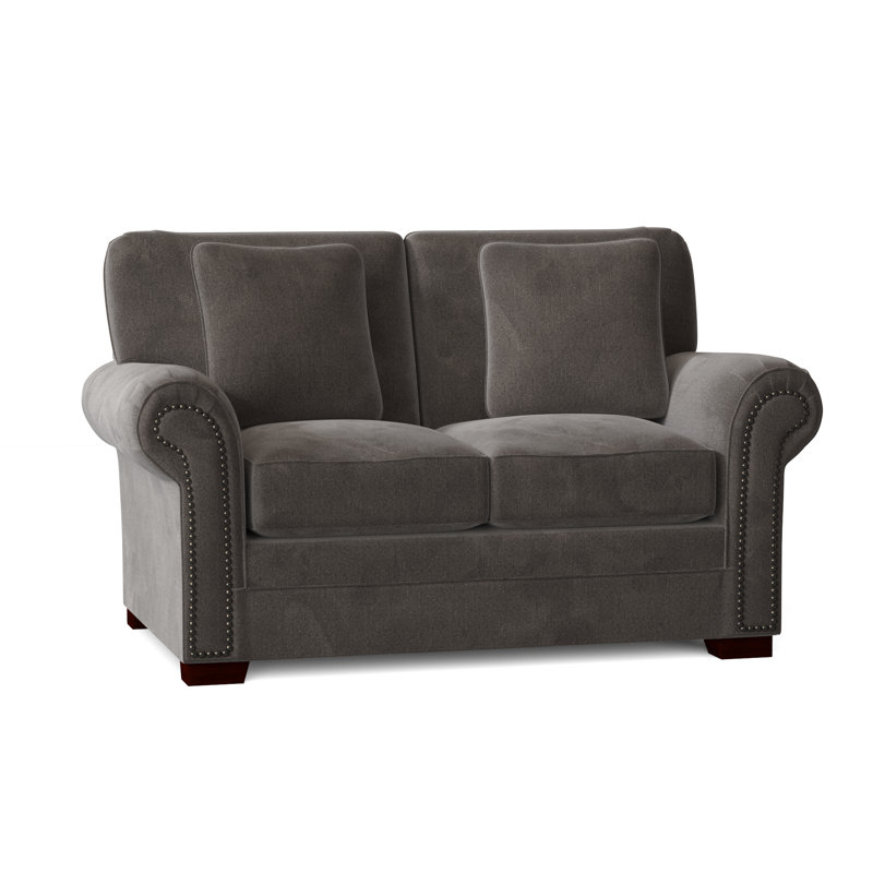 Causeuse à accoudoirs roulés de 63 po avec coussins réversibles Adrena, Laiton foncé, Velours performance gris Nickie 45, Non