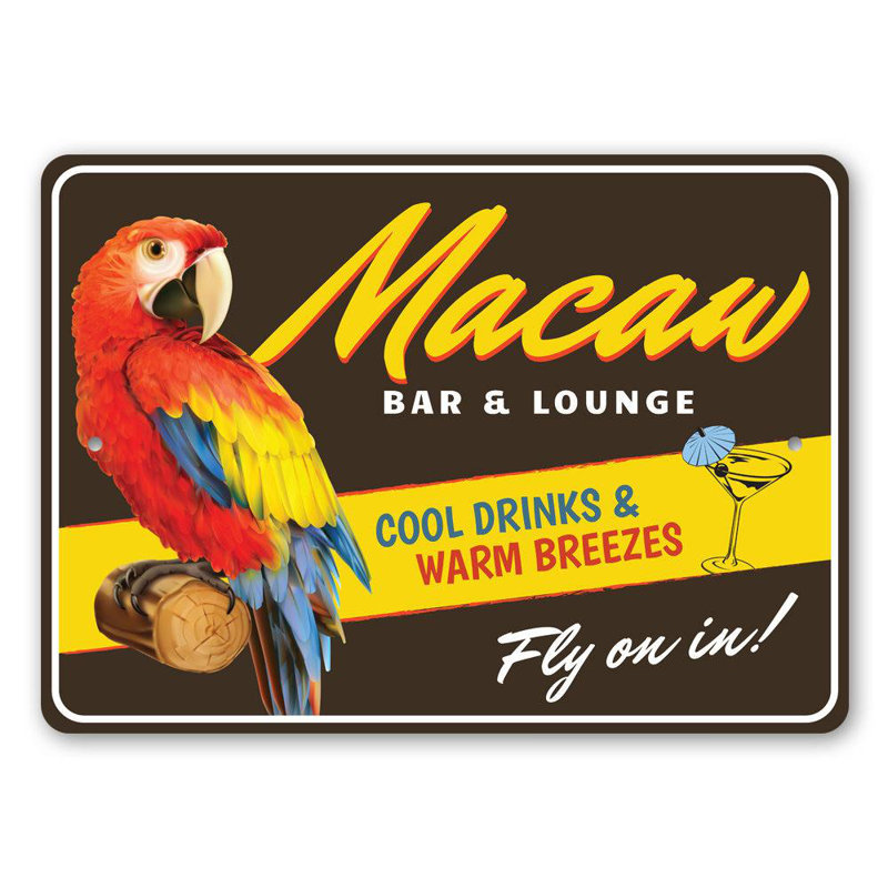 Enseigne en aluminium Macaw Bar and Lounge, H 12 po x l 18 po x P 0,06 po