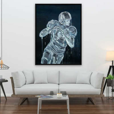 Joueur de football - Toile encadrée bleue pour décoration intérieure
