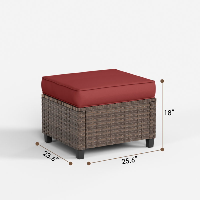 3-Person Patio Sofa With 2 Ottomans, Red, Brown