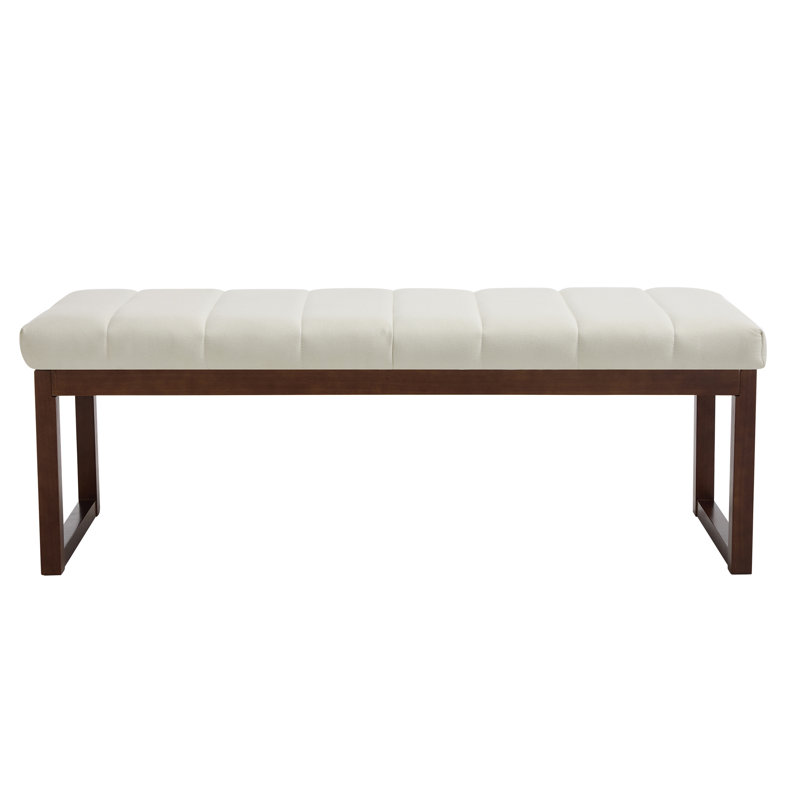 53'' Wide Upholstered Bench With Wood Legs, Cream