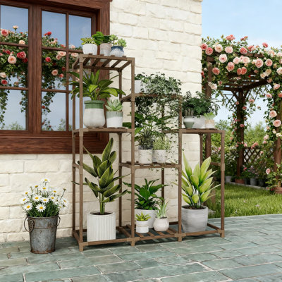 Support à plantes à 5 niveaux pour l'intérieur et l'extérieur, étagère en bois pour plusieurs plantes en pot