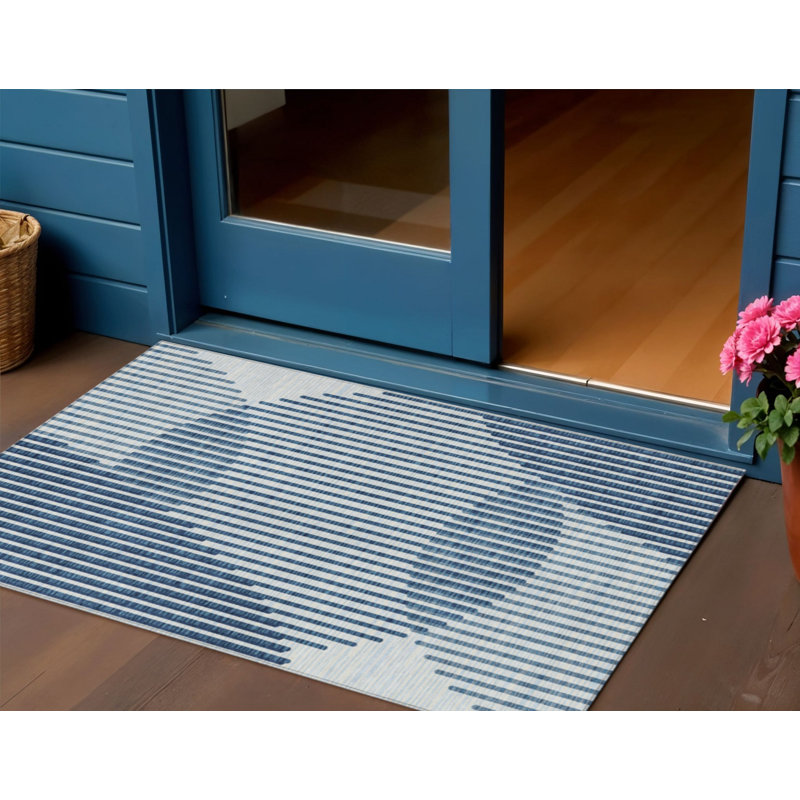 Tapis d'intérieur lavable à motif géométrique bleu 3 pi x 5 pi