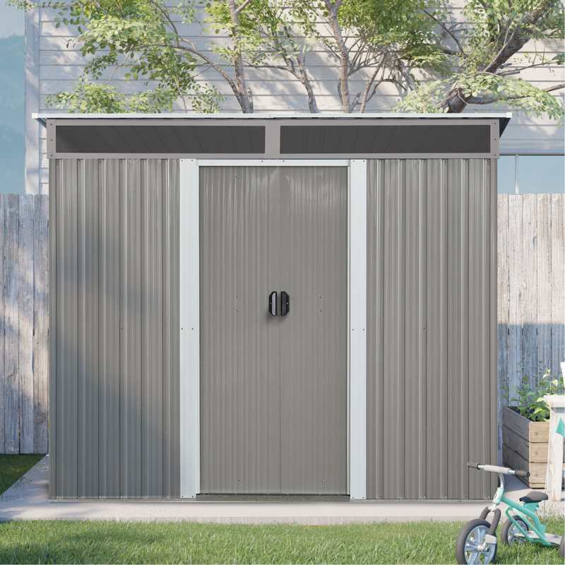 Rangement extérieur 8 x 6 pi avec panneau transparent et portes verrouillables - Rehausse l'apparence de votre couloir en métal de 8 pi 6 pi idéal pour ranger l'équipement de pelouse