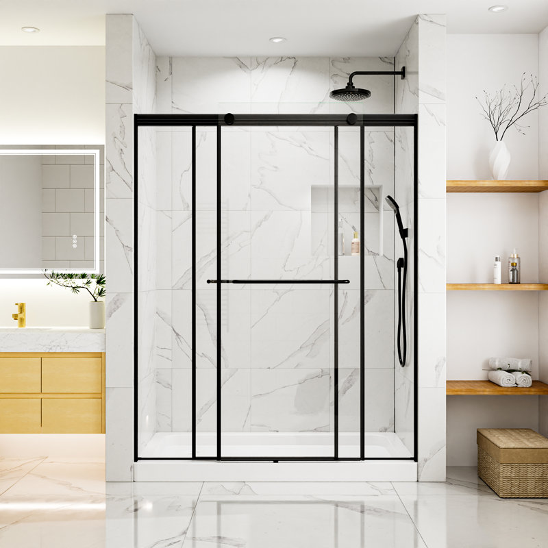 Porte de douche coulissante double encadrée avec verre transparent de 56 à 60 po de largeur x 76 po de hauteur