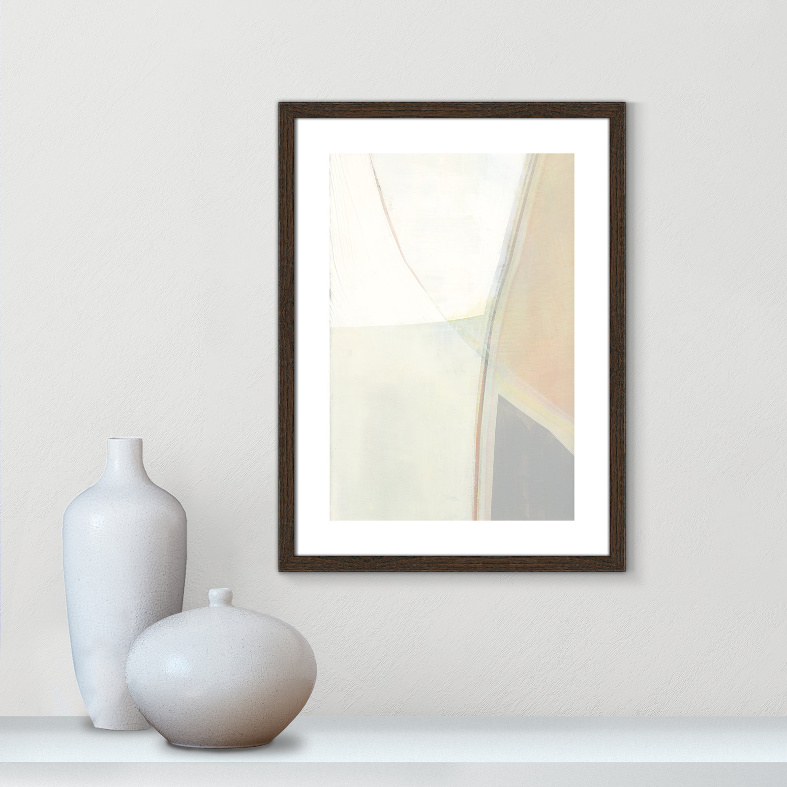Alexandria "In Neutral II" Painting by Cartissi, Walnut Wood Framed Paper, 23" H x 17" W x 0.75" D