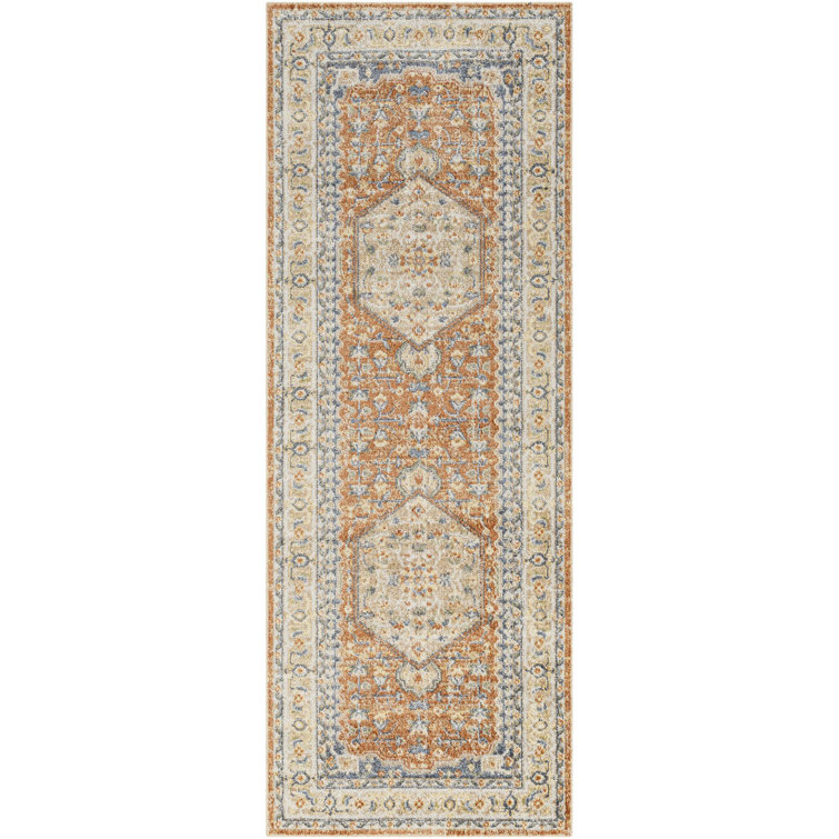 Kissena Machine Washable Oriental Burnt Orange Area Rug