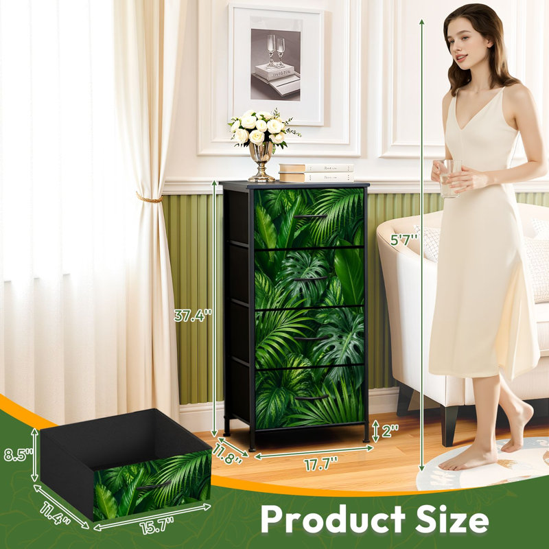 Commode à 4 tiroirs pour chambre à coucher Tropical Monstera