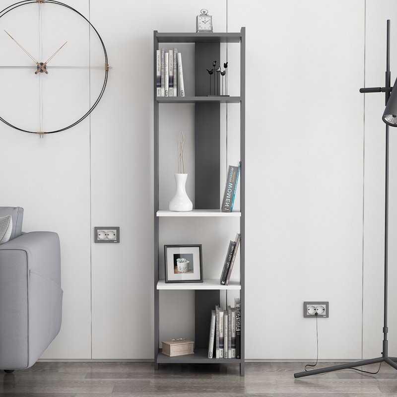 Bizzell 4 Tier Geometric Bookcase Modern Display Unit for Living Room or Home Office, 165cm H x 59cm W x 26cm D