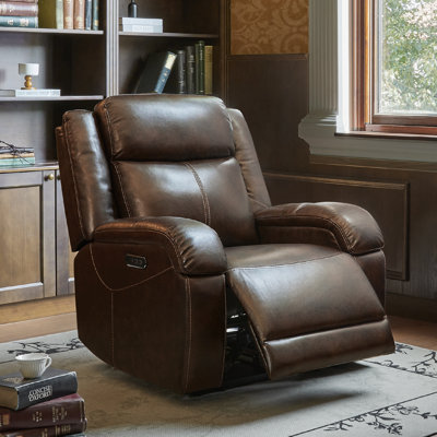 Genuine Leather Zero Wall Power Recliner with Adjustable Headrest