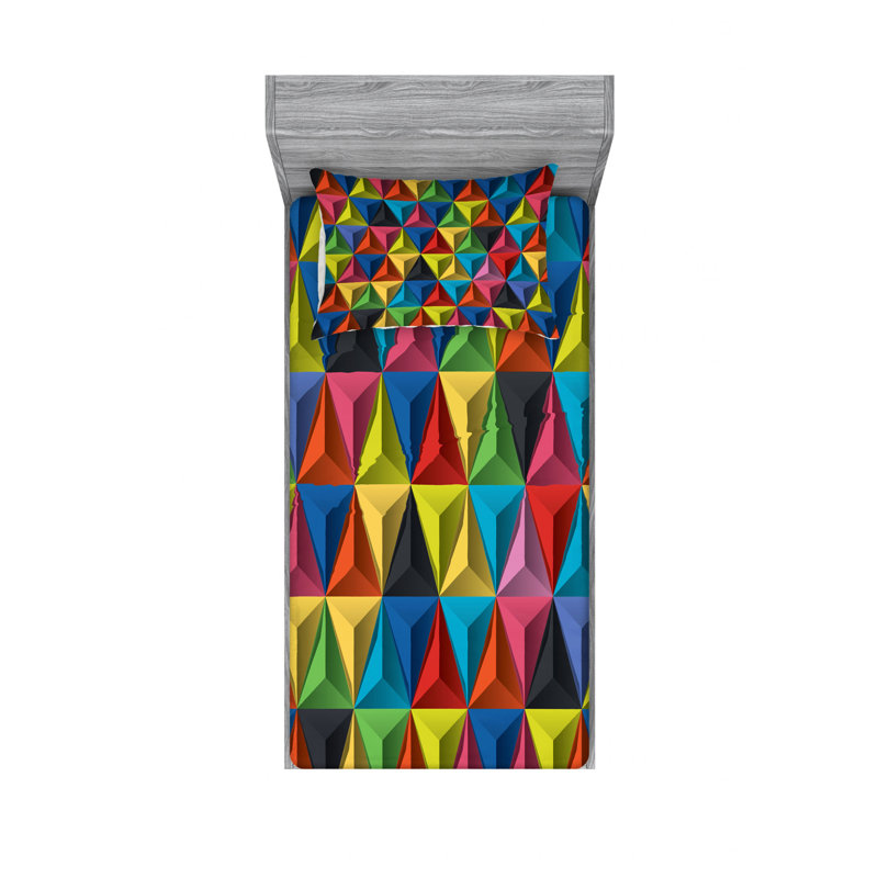 Microfiber Geometric Sheet Set, Twin XL Sheet Set with Fitted Sheet