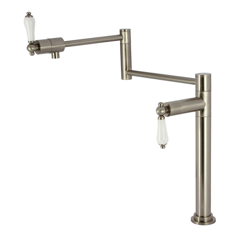 Kingston Brass Metropolitan Two-Handle 1-Hole Deck Mount Pot Filler Faucet, Brushed Nickel/White