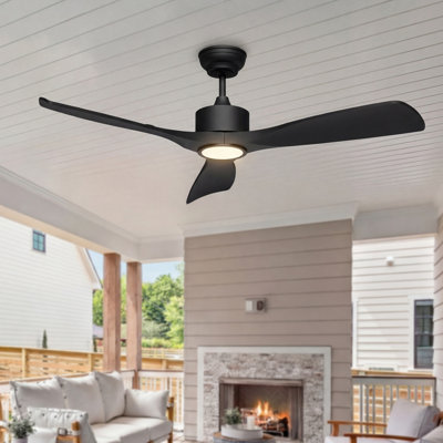 52" Outdoor Ceiling Fan with Light for Patio Garage Porch Indoor, Weather-Proof Blades & High-Airflow, Quiet DC Motor 3CCT Dimmable LED Black Ceiling Fan Remote