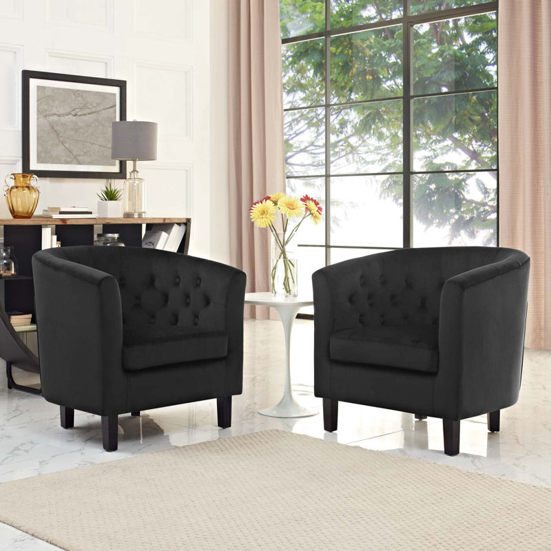 Modway Prospect Upholstered Fabric Armchair Set, Black Faux Leather