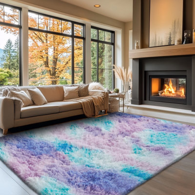 1 tapis moelleux teint à la main, tapis moelleux de luxe moderne, tapis de salon