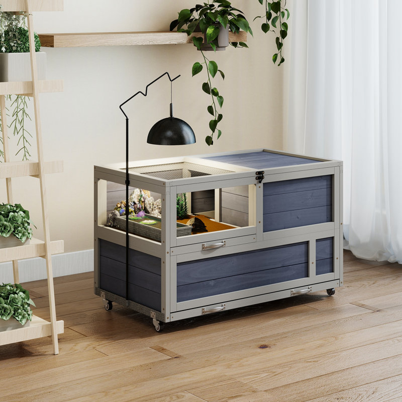 Habitation de tortue en bois à 2 couches Coziwow, grande enceinte intérieure et extérieure pour petits animaux, gris