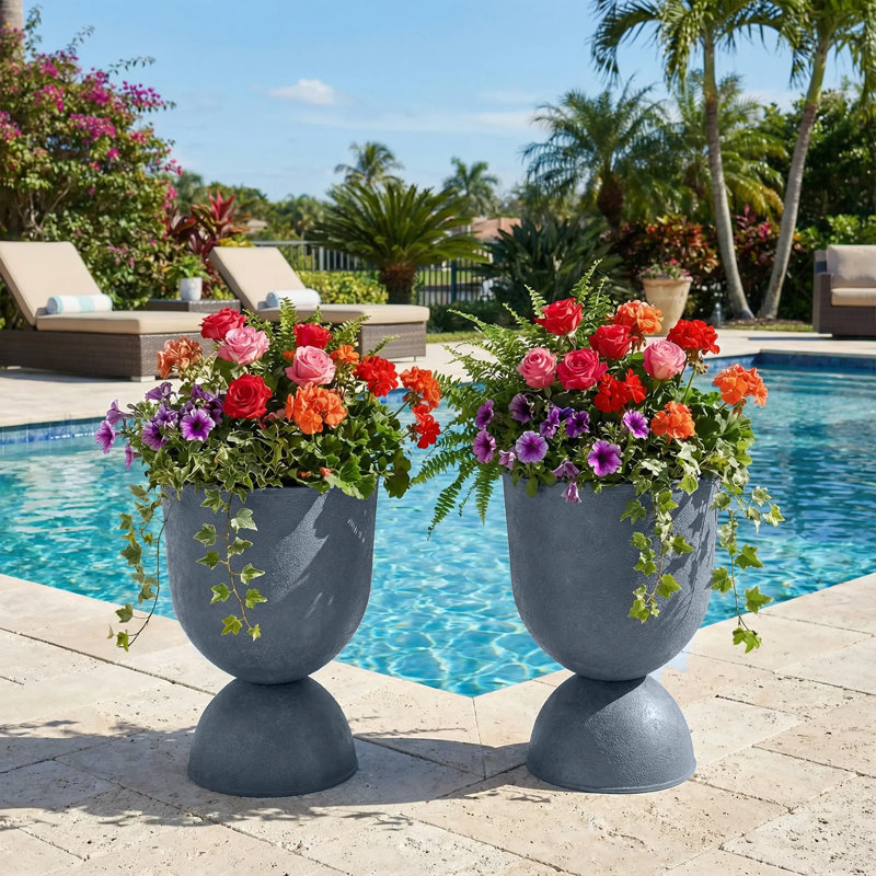 Modern Decorative Garden Pots for Indoor & Outdoor Use, Gray, 22.4" H x 16" W