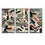 «Retro Geometrics In Blue Orange and Black», ensemble de 3 reproductions d'art encadrées sur toile-1193065467-1193065466