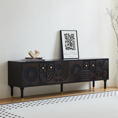 70.9-Inch Modern Tv Stand For 75" Tvs: Retro Art-Inspired Media Console With Carved Geometric Doors And 4 Storage Cabinets