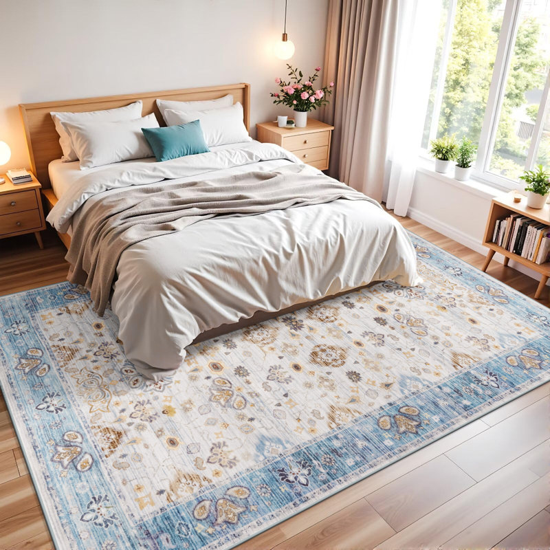 Washable Soft Vintage Rug Fashion Floral Rug For Living Room Dorm Decor, Rectangle 5' x 8'
