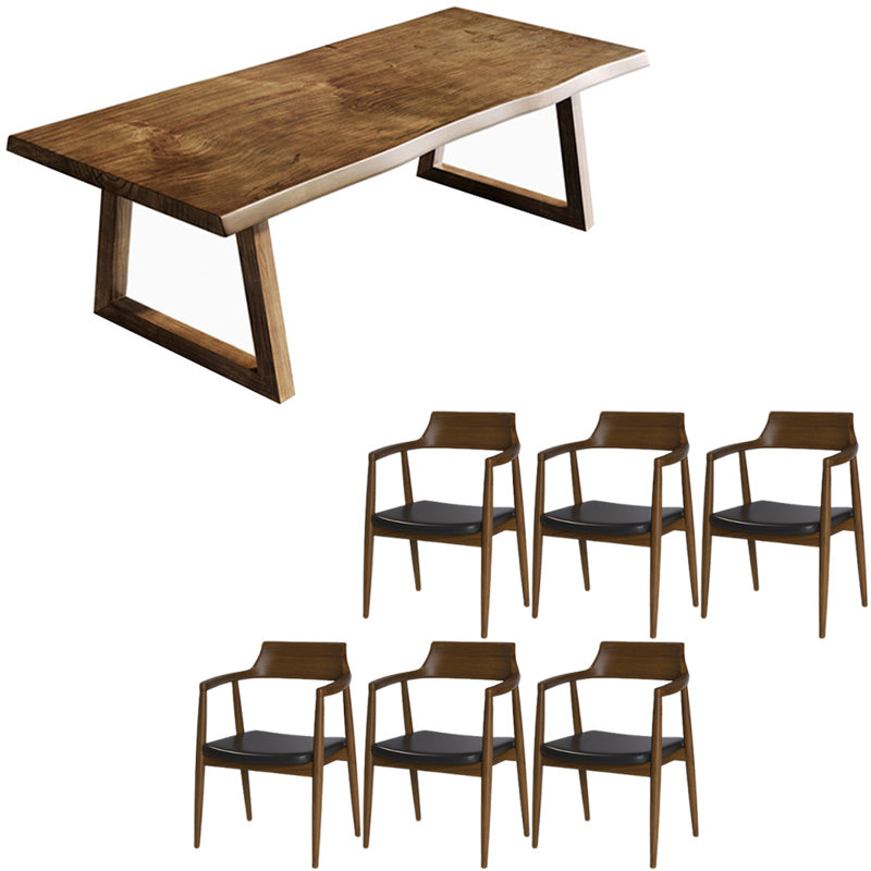 American style retro solid wood dining table set, 29.5"H x 62.9"L x 27.5"W
