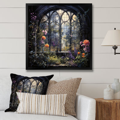 Floral Gothic Church Windows View IV - Floral Window Wall Art