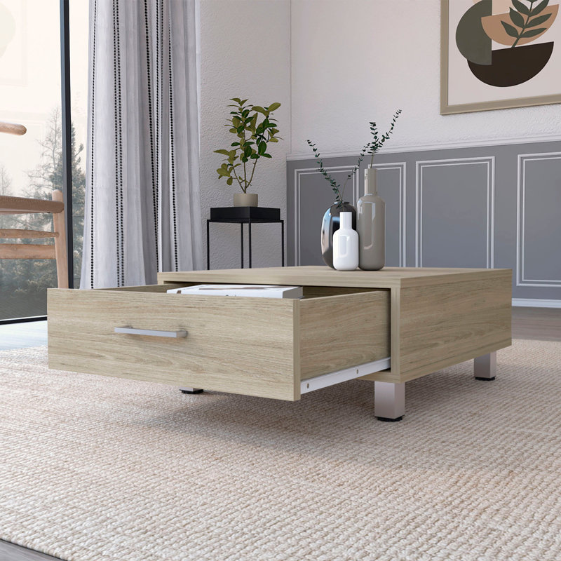 Table basse, quatre pieds, un tiroir