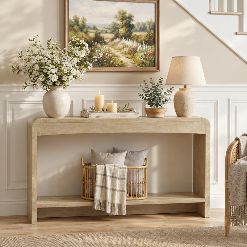 Console d'entrée Adelle 43,3 po, table d'appoint étroite et longue avec rangement, Bois naturel