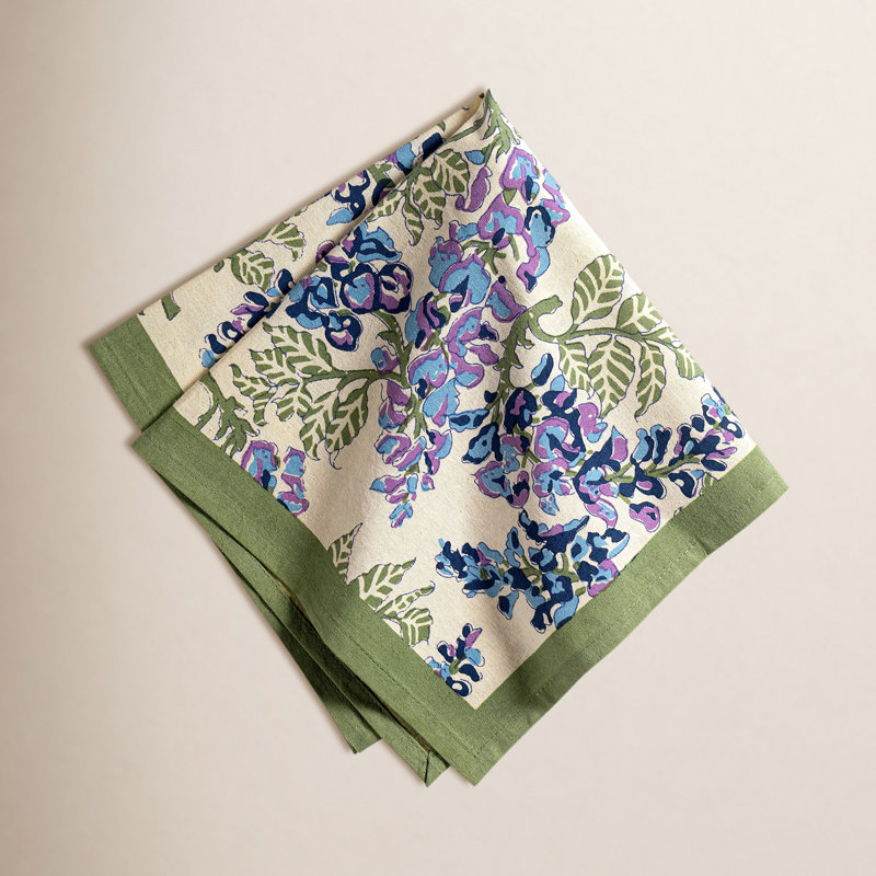 Wisteria Handmade Floral Tablecloth, 90" x 90", Blue/Green