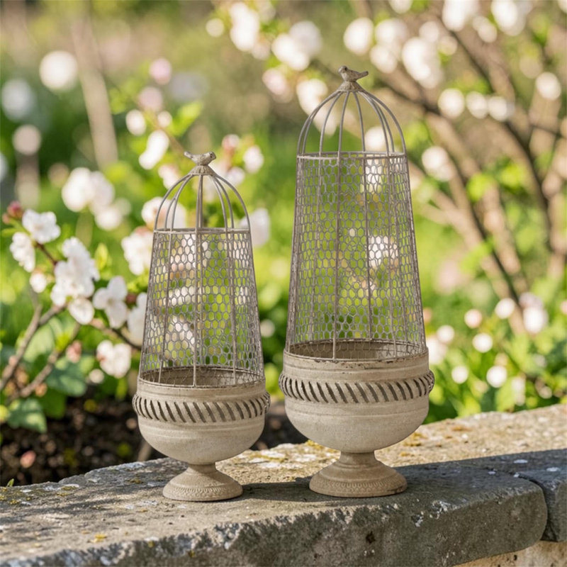 Cream Set Of 2 Metal Plant Cages, Cream