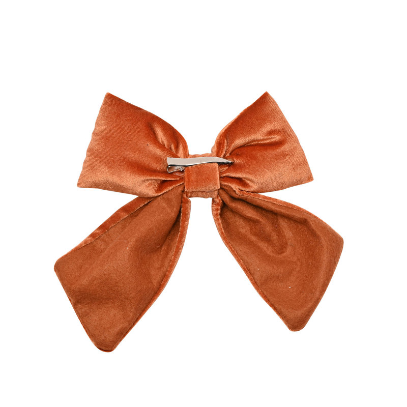Velvet Bow With Clip Burnt Orange Small