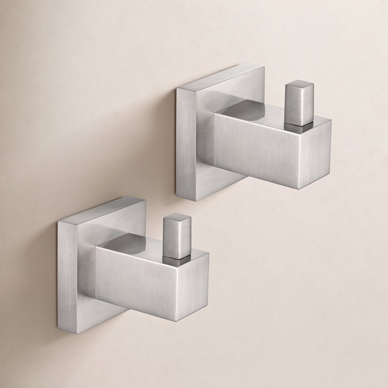 Ensemble de 2 crochets pour serviettes et peignoirs de salle de bain Â« Cube Â», Nickel brossé