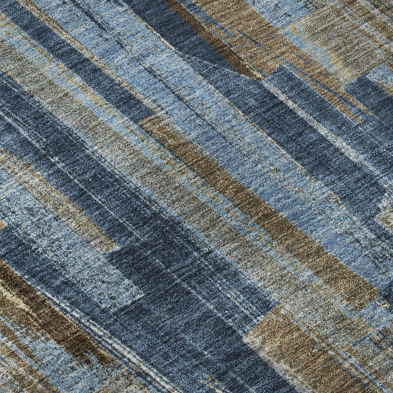 Premium Machine Washable Mayfield AMF2255 Striped Rug, 3' x 5', Navy