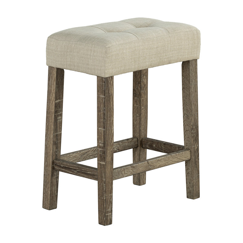 Brown/Beige Transitional Counter-Height Dining Set - 42"W Table W/ Biscuit-Tufted Stools, Rubberwood & Engineered Wood ?