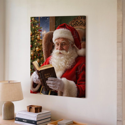 Canvas A Cozy Warmly Lit Living Room During The Holiday Season Wall Art Featuring A Jolly Santa Claus With A Fluffy White Beard Canvas Wall Art