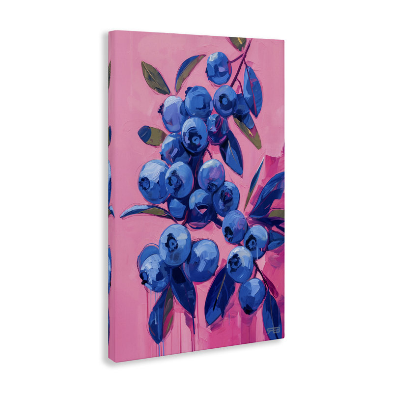 «Vibrant Blueberries on Pink», art mural par RB, H 45 po x l 30 po