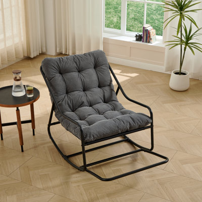 Chaise berçante d'extérieur, coussin confortable, avec coussin épais et doux, pour le salon, la chambre à coucher, la salle de lecture, structure noire avec coussin gris
